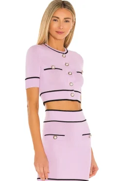 Fashion Pearl Short Sleeve Cardigan in Lilac & Purple Tops