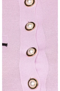 Fashion Pearl Short Sleeve Cardigan in Lilac & Purple Tops